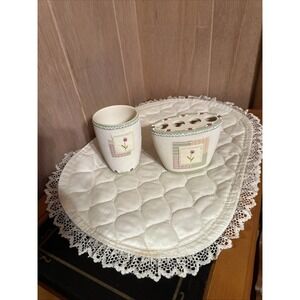 Ceramic Toothbrush Holder And Matching Cup